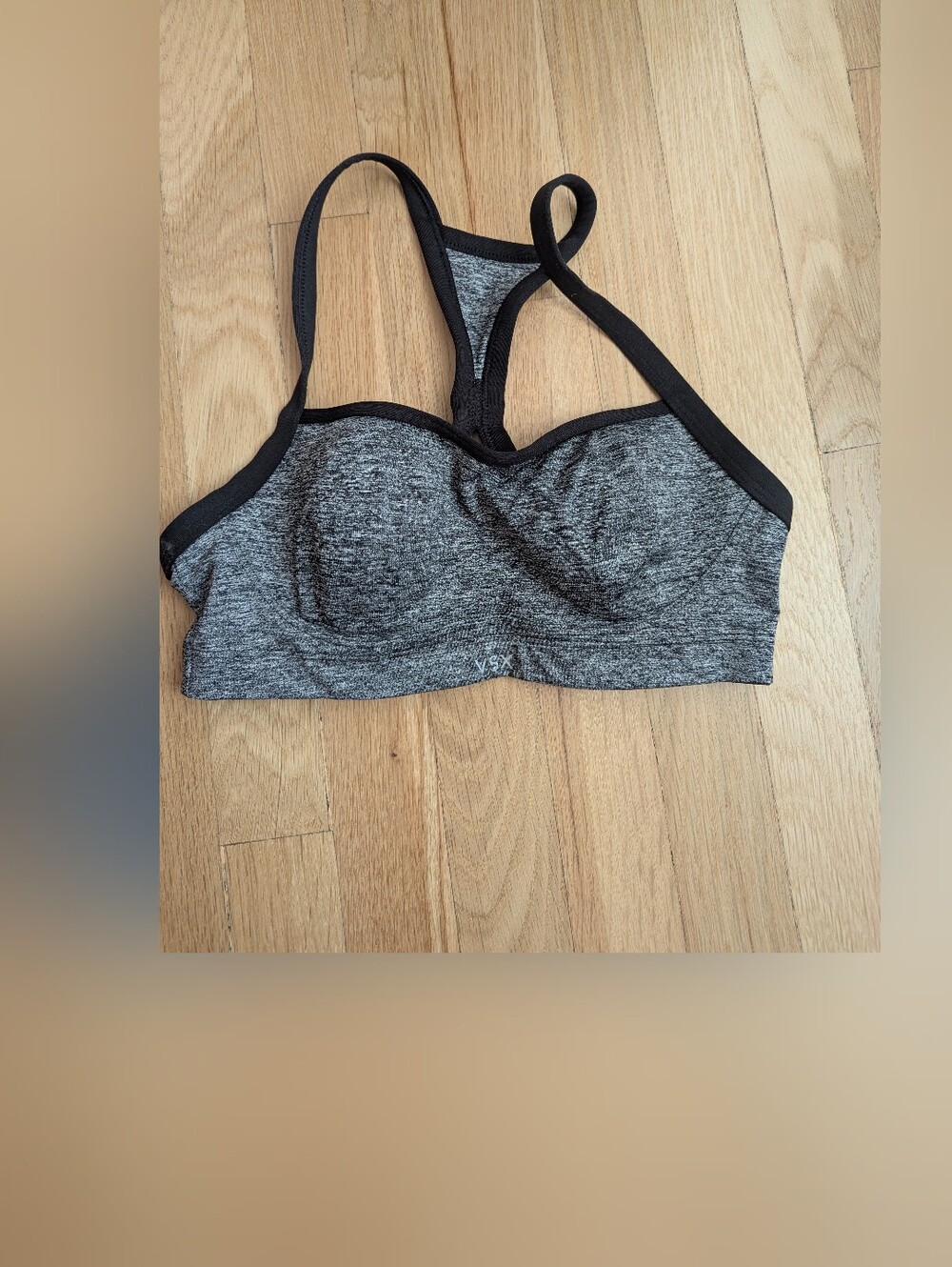 VSX Sports Heather Grey Racerback Sports Bra with Black Trim